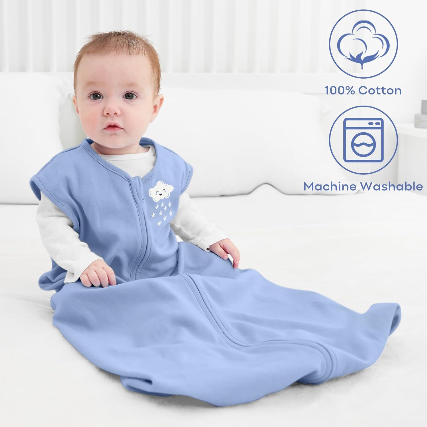 Yoofoss Baby Sleep Sack - 100% Organic Cotton Wearable Blanket | 2-Way Zipper, 0.5 TOG, 3 Pack for 6-12 Months