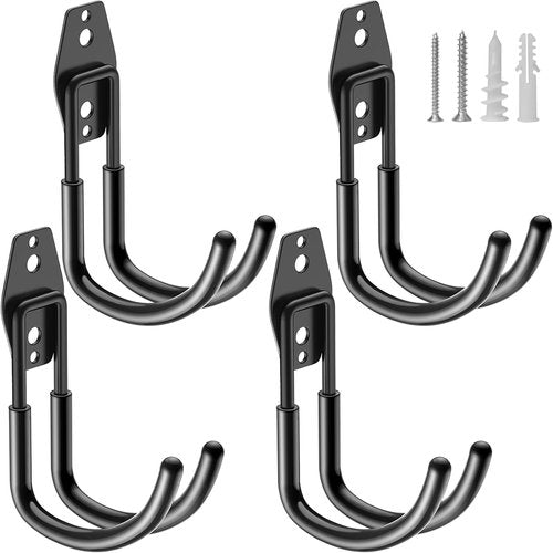 HUPBIPY Heavy Duty Garage Hooks - J Shaped Wall Mounted Tool Organizer | 4 Pack for Ladders, Bikes, and More