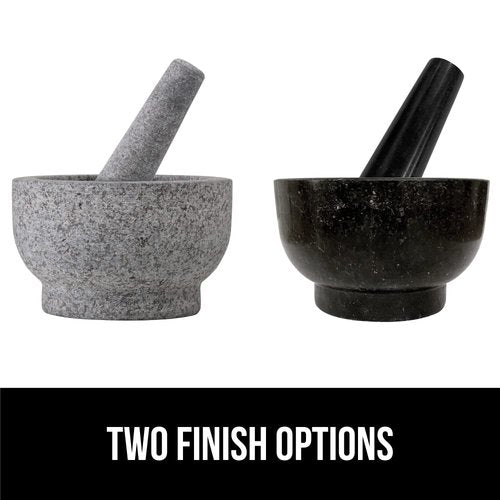 GORILLA GRIP 100% Natural Granite Stone Mortar and Pestle Set, 2 Cup, Non-Scratch Base, Heavy Duty Unpolished Molcajete Guacamole Salsa Bowl, Grind Seeds, Garlic, Herbs, Spices, Kitchen Muddler, Gray