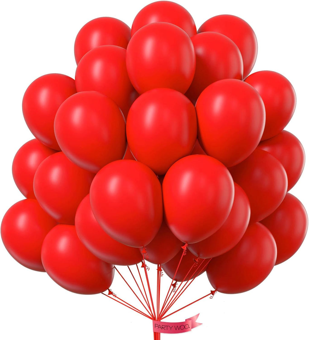 PartyWoo Red Helium Balloons - 12 Inch, 101 Pcs for Birthday, Graduation & Celebrations
