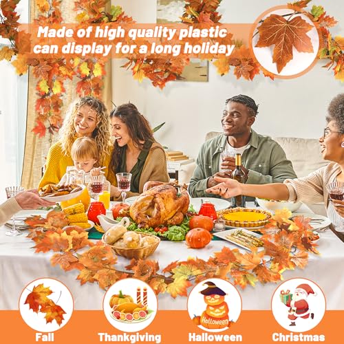 Artificial Fall Maple Leaf Garland - 2 Pack 11.8ft Autumn Decor with Hooks