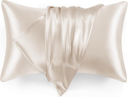 Love's Cabin Satin Pillowcase Set - Cooling Standard Size 20x26 Pillow Covers for Hair & Skin, Silky Smooth Beige