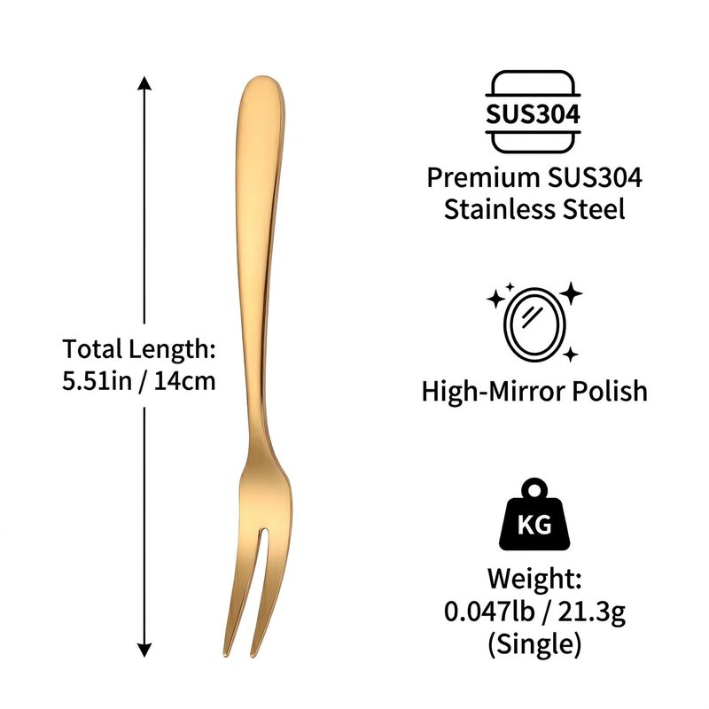 Mafier 12 Pcs Fruit Forks, SUS304 Stainless Steel Dessert Forks, 5.51 Inch Small Appetizer Forks Gold, Two-Prong Cocktail Forks for Cake, Pastry, Charcuterie Board, Tasting Forks, Dishwasher Safe