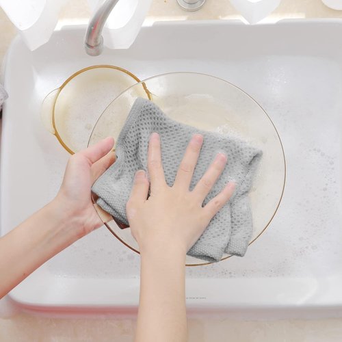 Homaxy Kitchen Dish Cloths - Ultra Soft 100% Cotton Waffle Weave, Quick Drying, 12x12 Inches, 8-Pack, Light Gray