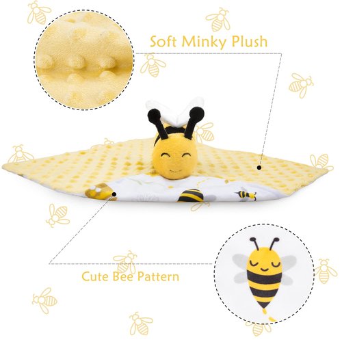 BORITAR Baby Security Blanket - Soft Unisex Lovey for Newborns | Snuggle Toy Bee Stuffed Animal, 14 Inch, Yellow