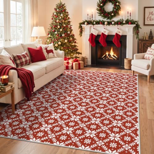 GENIMO Floral Red 3x5 Holiday Rug - Non-Slip Area Carpet for Living Room/Bedroom