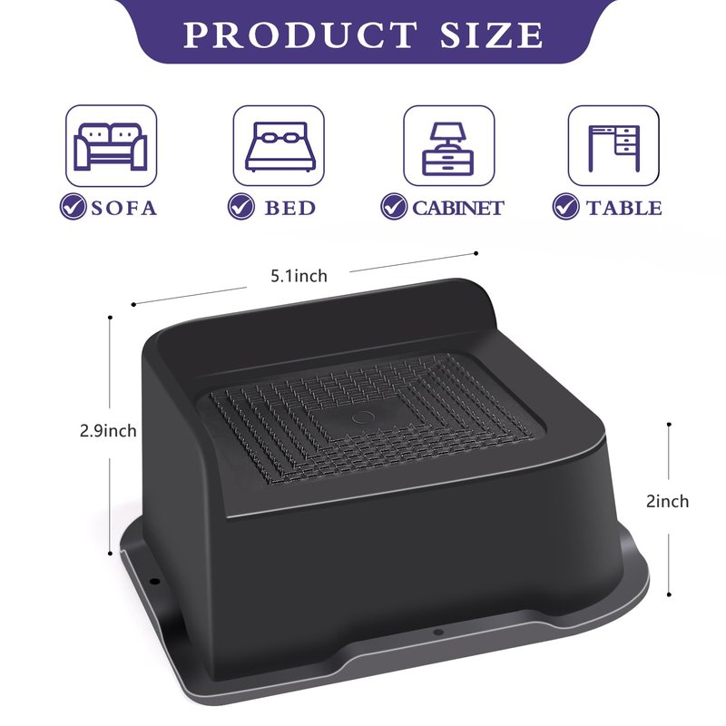 Sunifier Bed Risers 2 inch Heavy Duty 4 Pack, L Shape Furniture Risers 2 inch Support 5000LBs, Oversized Lifts Risers for Dorm Beds Frame, Sofa, Desk, Couch, Chairs Legs (Black 4-Pack,2 inch)