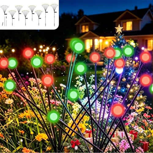 Lapovisu Solar Firefly String Lights Outdoor Red & Green 8 Pack, Waterproof Garden Decor