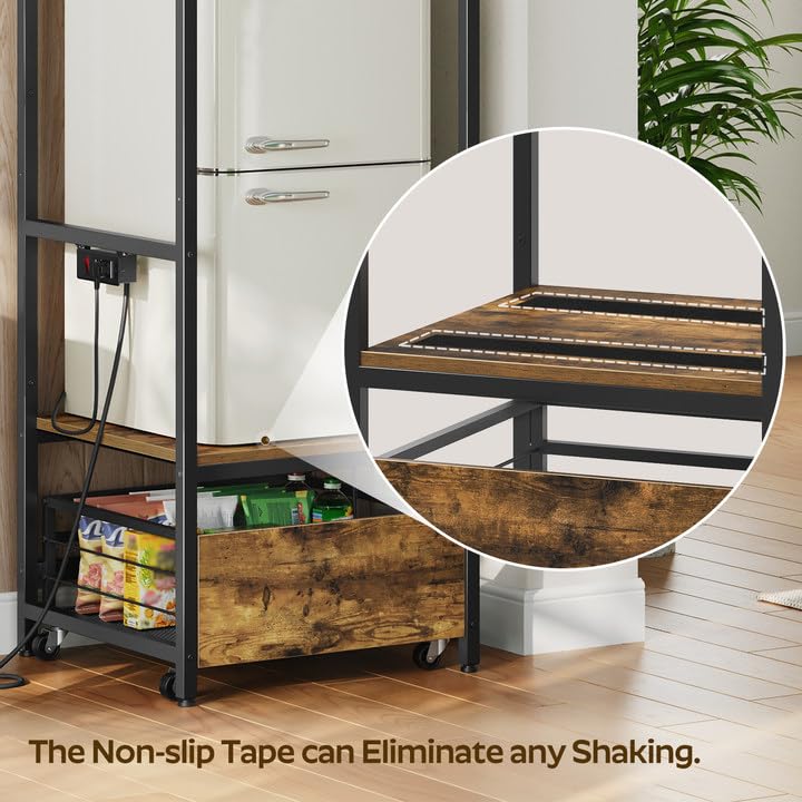 Mini Fridge and Microwave Stand with Power Outlet and Storage Drawer