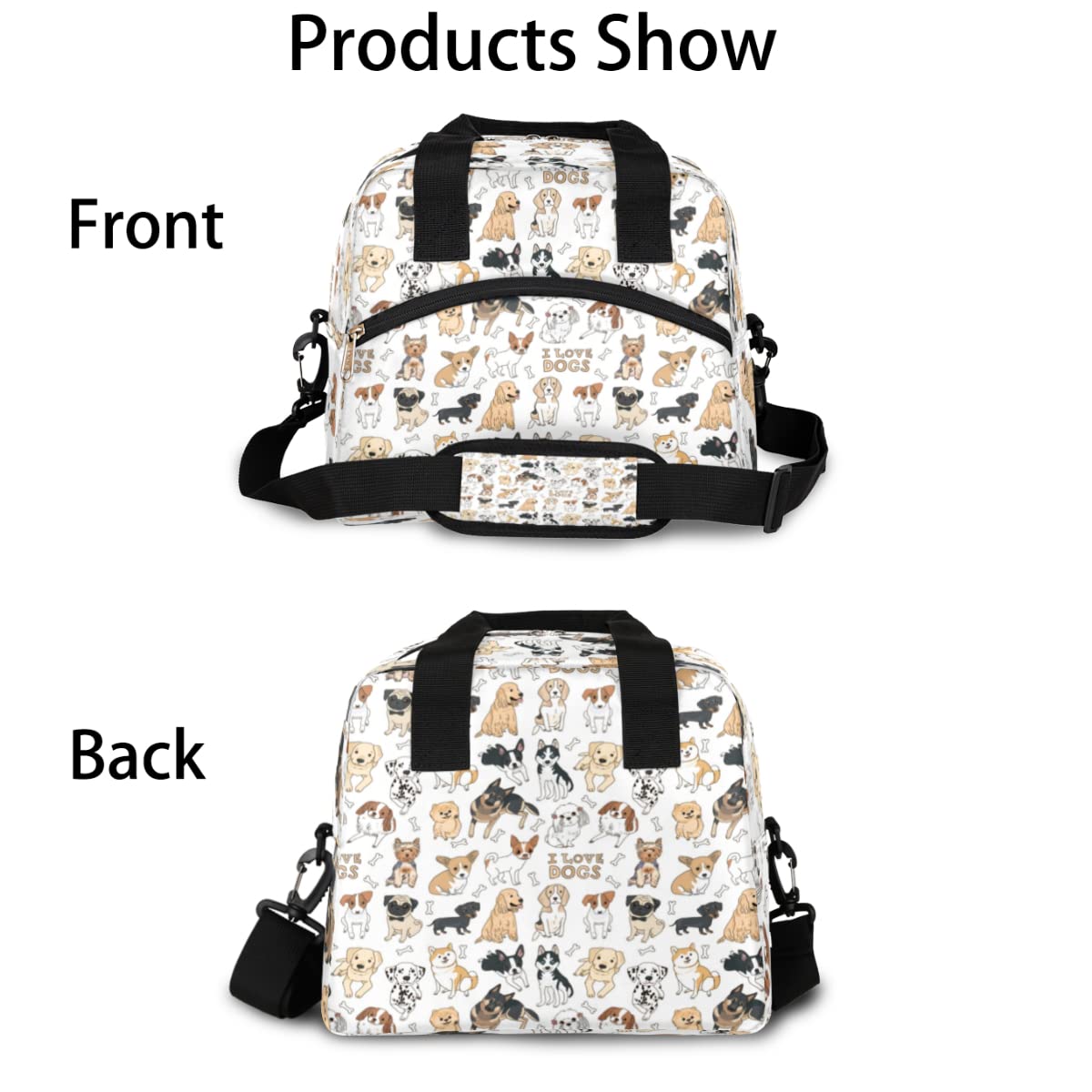 Animal Dog Insulated Lunch Bag for Women Men Adult Kids Reusable Freezable Lunch Tote Bag Organizer Cute Doodle Gog Cooler Lunch Box with Adjustable Shoulder Strap for Outdoor Work School and Picnic