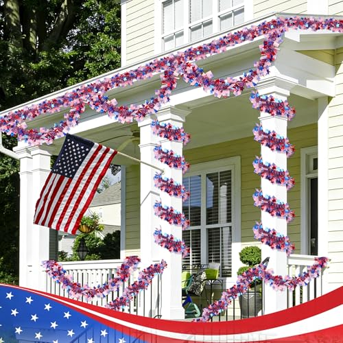 50FT Patriotic Tinsel Garland with Red White & Blue Stars for 4th of July