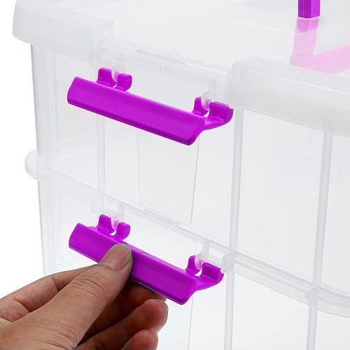 JUXYES Stackable Storage Box - 2-Tier Transparent Design with Handle for School & Office Supplies