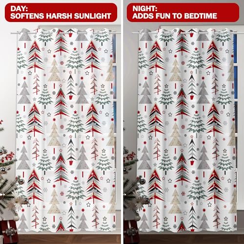 LEWARAN Christmas 52x63 in Window Curtains Set of 2 | Light-Filtering Tree Pattern