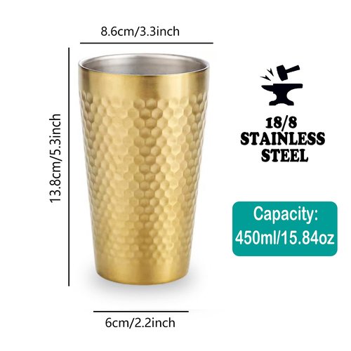 BEFOY Pint Cup - 16oz Double Layer Cup Wall Stainless Steel Unbreakable Hot & Cold Drinking Cups for Home & Outdoor (gold, 2 Count (Pack of 1))