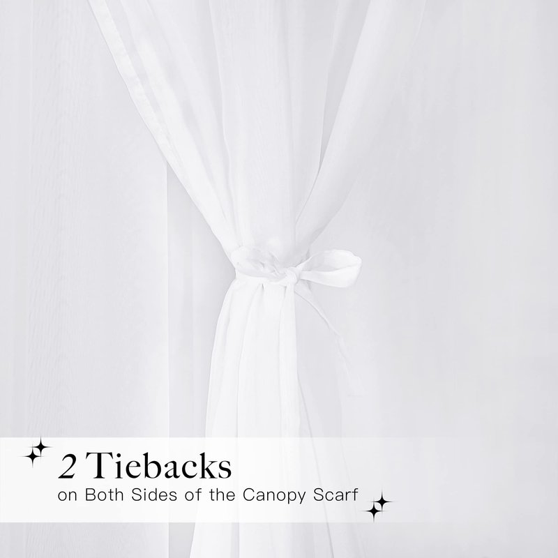 NICETOWN Decorative White Bed Canopies & Drapes for Kids Room - Voile Sheer Toddler Bed Canopy Curtain Scarf Valance DIY for Bedroom/Party (1 Panel, W114 x L180)