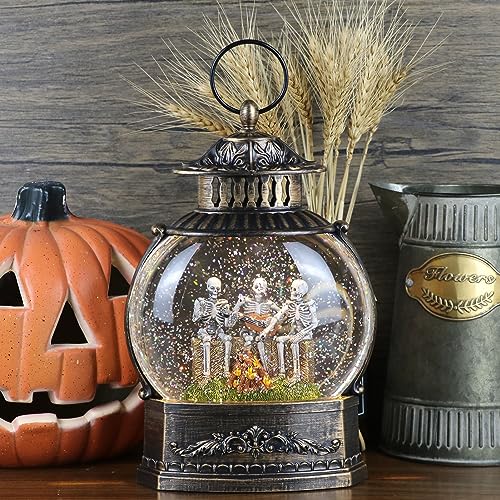 Halloween Skeleton Snow Globe Lantern with Glitter and 6-Hour Timer