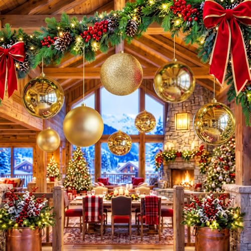 Jenaai Gold Christmas Ball Ornaments Set 8 Inch - 12 Large Shatterproof Holiday Decor