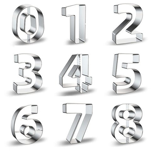 9-Piece Number Shaped Cookie Cutters Set (0-8, 6&9 Reversible) - Stainless Steel Number Fondant Biscuit Molds for Birthday Party, Graduation, Christmas, and Holiday Baking DIY (4-Inch Round Corners)