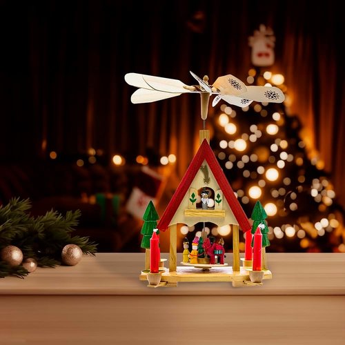 Kurt Adler 12-Inch Alpine House Carousel - Charming Wood Design with Candles
