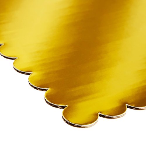 Sparkle and Bash Cake Board Rectangle - 10 x 14 in, Gold, 12 Pack - Quarter Sheet Cake Board for Cupcakes & Scalloped Gold Foil Bases
