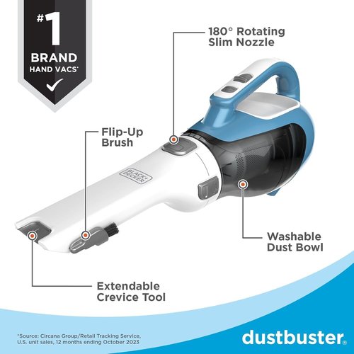 BLACK+DECKER Handheld Vacuum - Cordless AdvancedClean with Crevice Tool & Charging Station, Large Dust Bowl