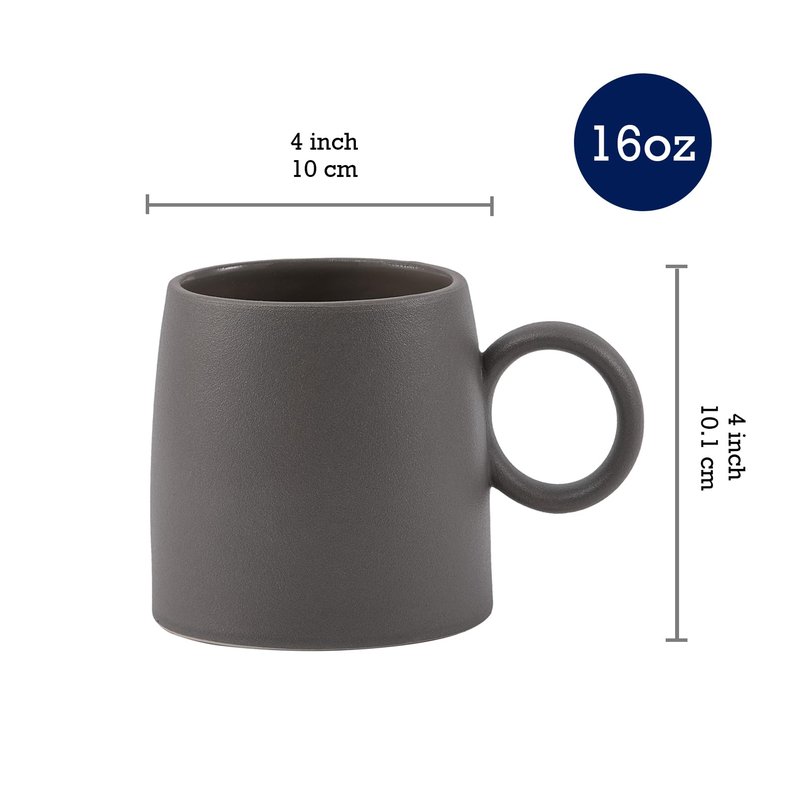 Bico Reactive Glaze Dark Grey 16oz Stoneware Straight Mugs Set, Set of 2, Microwave and Dishwasher Safe, for Coffee, Hot Chocolate, Milk