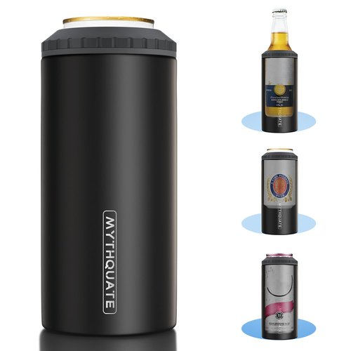 3 in 1 Slim Can Cooler for 12 OZ Skinny Can, Regular Can & Beer Bottle - Keep Cold for 6 Hours - Double Walled Insulated Stainless Steel Vacuum Beverage Can Insulator (Matte Black)