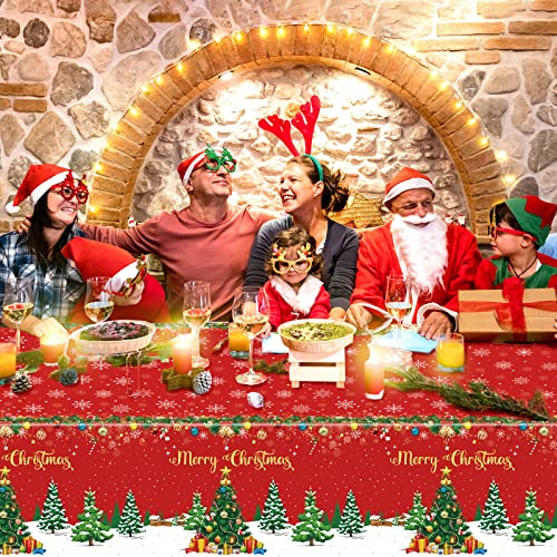 Tiamon 3-Piece Christmas Tablecloth Set Rectangular 137x274 cm, Disposable Red Xmas Covers