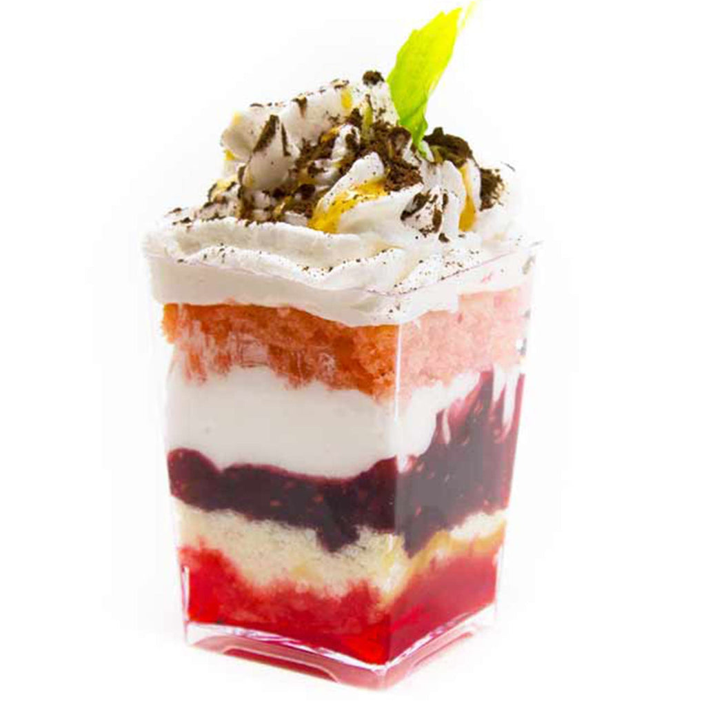 50 Pack 4 oz. Square Small Plastic Dessert Cup Hermes Professional-Grade Recyclable Transparent Disposable Party Cup for Parfait Desserts, Appetizers, and Events CMJJ