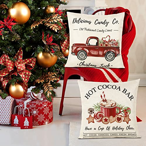 Hofomca Red 18x18 Inch Christmas Throw Pillow Covers Set of 4 Farmhouse Holiday Decor