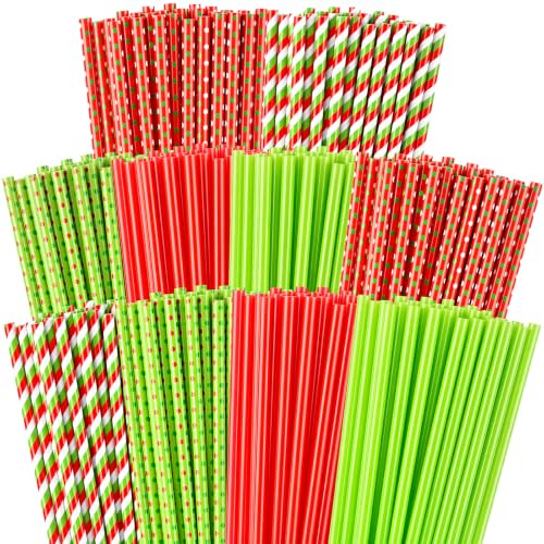 Uiifan 100 Pcs Christmas Plastic Drinking Straws - 9 Inch - Multi-Style