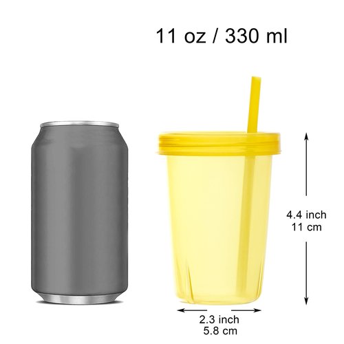 Youngever 7 Sets Plastic Kids Cups with Lids and Straws, 7 Reusable Toddler Cups with Straws in 7 Pink Colors