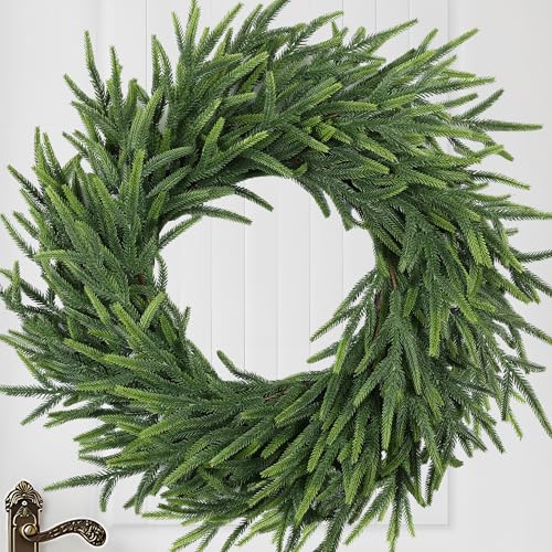 MDSTBN 26 Inch Real Touch Pine Wreath No Berries Christmas Front Door Decor