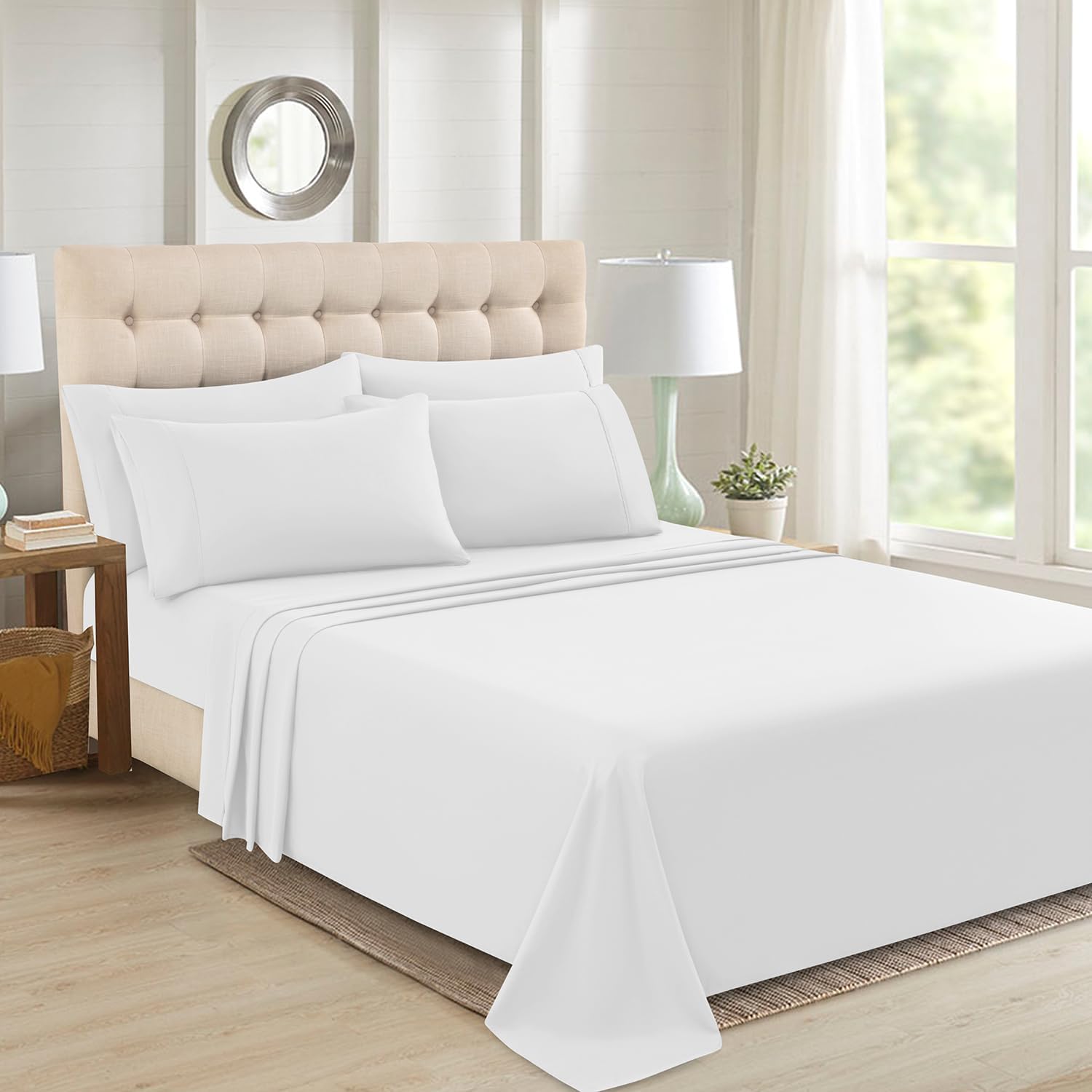 Skiennix Full Sheet Set - 4-Piece Soft Microfiber Bed Sheets | Deep Pocket, Cooling & Wrinkle-Free - White