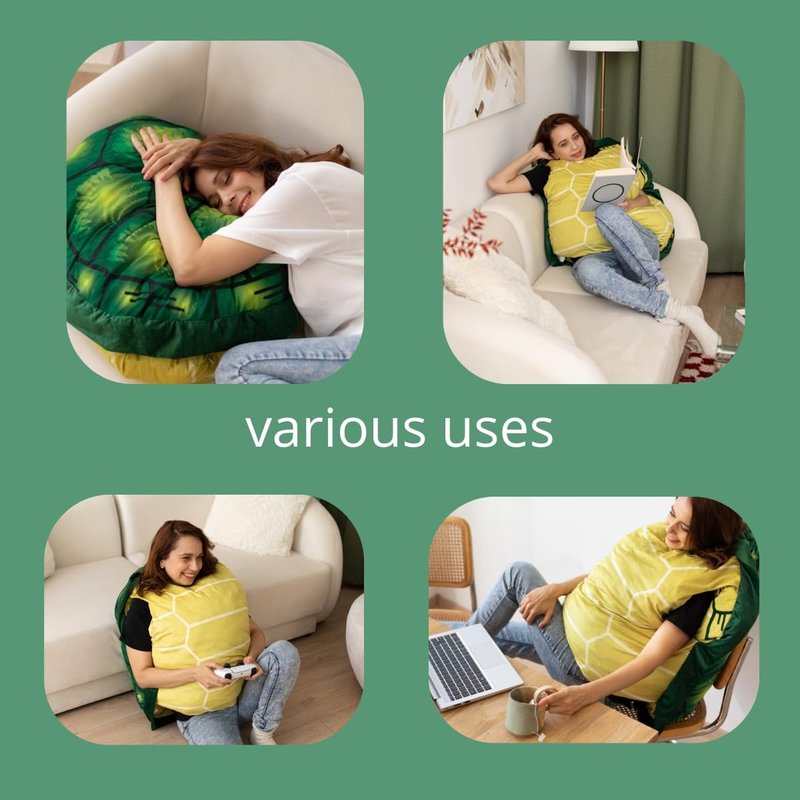 NovaVortex Multifunctional Wearable Animal Turtle Shell Pillow, 40-inch Cozy Plush Costume for Snuggling, Dress-up, Lounging, or Themed Parties, Stuffed with Soft Cotton, Vibrant Print, Hand Washable