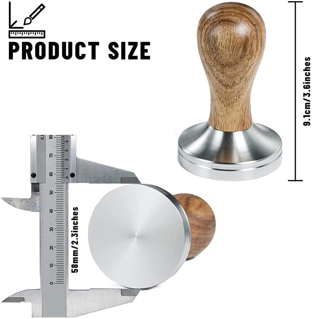 Ezebesta 58mm Coffee Tamper Espresso Press with Tamper Mat Tamper with 304 Stainless Steel Base Wooden Handle Barista Espresso Machines Accessory (58mm)