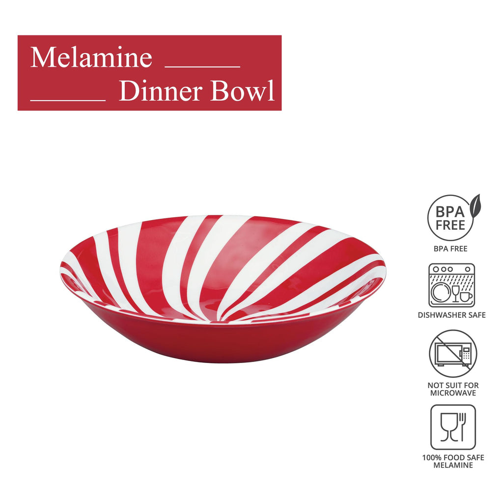UPware Peppermint Melamine Bowl Set, Round Bowls for Pasta, Rice, Soup, and Salad, BPA-Free, Dishwasher Safe, Shatter-Proof, Red, 8 Inch, Set of 6