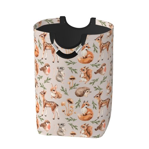 Gbuzozie Forest Little Animals Laundry Hamper Deer Squirrel Fox Hedgehog Bird Storage Basket Toys Clothes Organizer Bin For Home Bathroom Bedroom Dorm Nursery, 52l