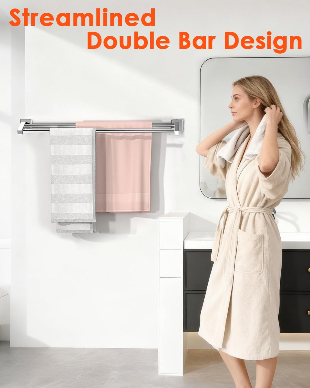 Alise Bath Double Towel Bars Towel Racks for Bathroom Lavatory,Wall Mount Towel Holder Heavy Duty SUS304 Stainless Steel Towel Hanger Towel Rail,Polished Chrome,32 Inch