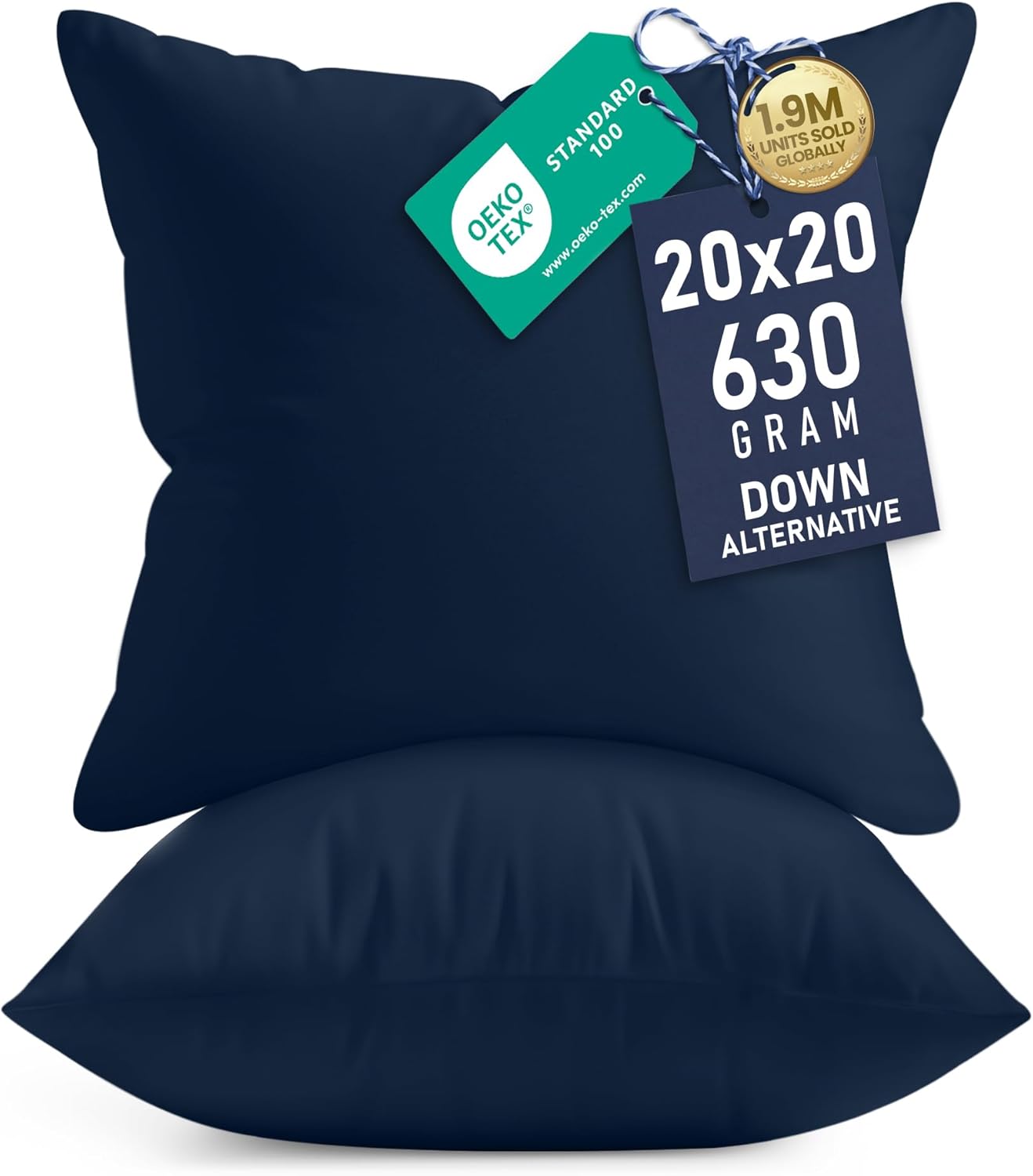Utopia Bedding 20x20 Pillow Inserts - Set of 2 Navy Decorative Cushions for Sofa & Bed - Soft & Fluffy Support