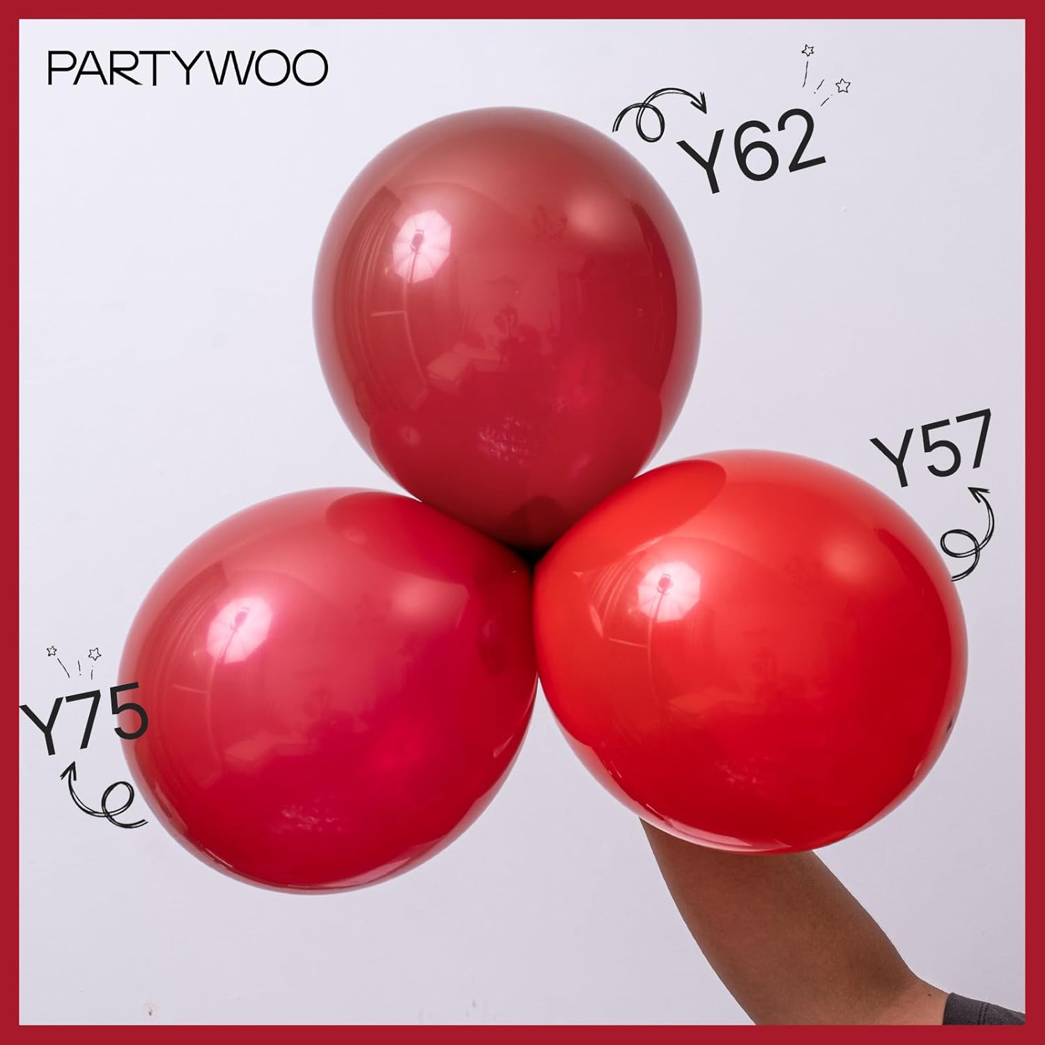 PartyWoo Red Helium Balloons - 12 Inch, 101 Pcs for Birthday, Graduation & Celebrations