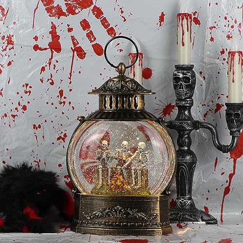 Halloween Skeleton Snow Globe Lantern with Glitter and 6-Hour Timer