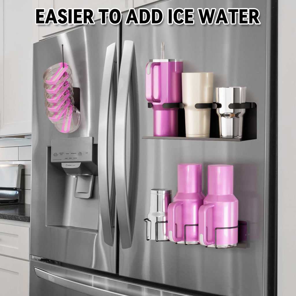 Veitail Magnetic Stanley Cup Holder for Fridge,Water Bottle Organizer,Tumbler Organizer,Stanley Cup Accessories(Black, 6 Bottles)