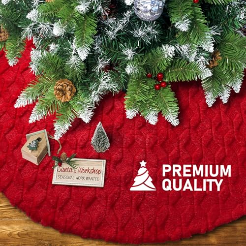 48-Inch Faux Fur Christmas Tree Skirt - Red Holiday Decoration for 6-9ft Trees