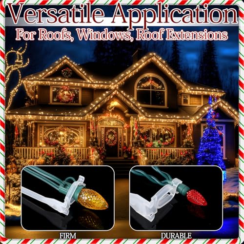 Glooglitter 200 Pcs Clear Ridge Light Clips for Christmas Roof Decorations