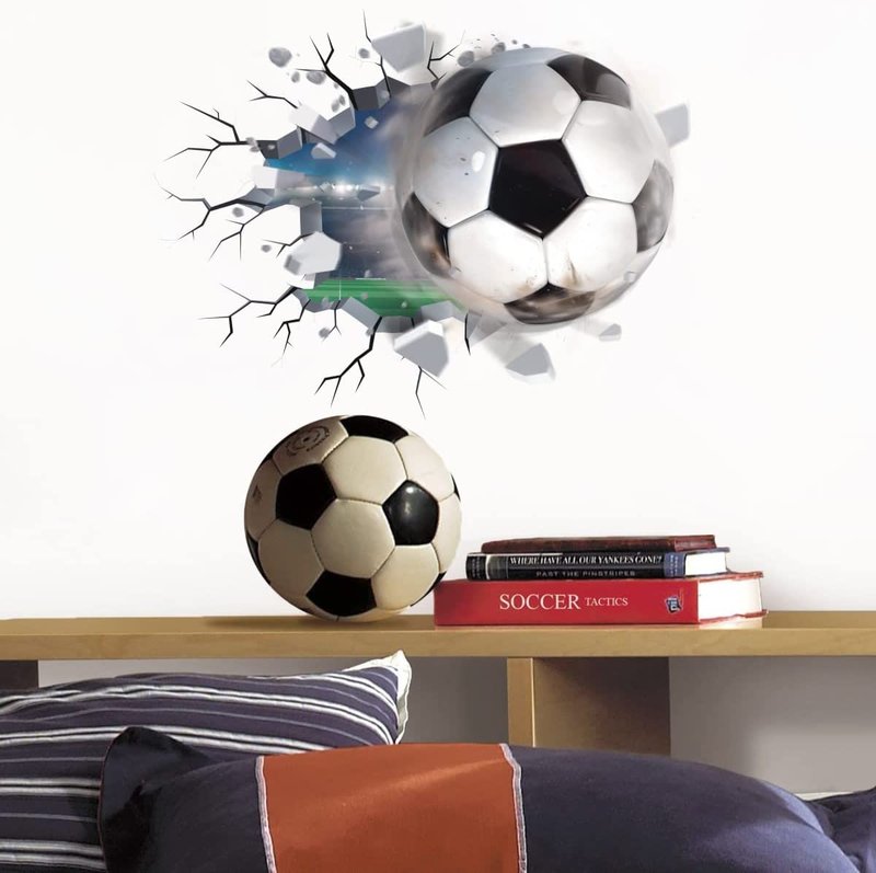 TOARTi 3D Football Wall Stickers,Football Wall Decals for Boys Room,Soccer Football Wall Art Decal for Boys Bedroom Soccer Room Decoration