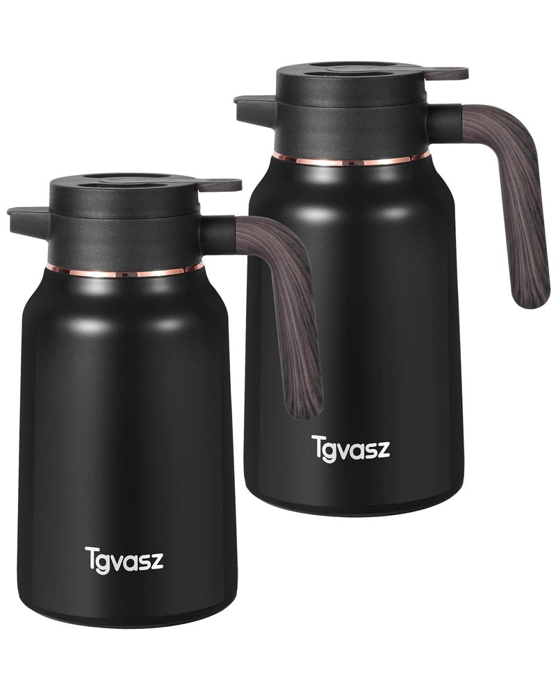 51 Oz Carafes for Hot Liquid, 2 PCS Stainless Steel Insulated Vacuum Thermal Coffee Carafes For Keeping Hot, 1.5 Liter Coffee Dispenser(Black/Black)