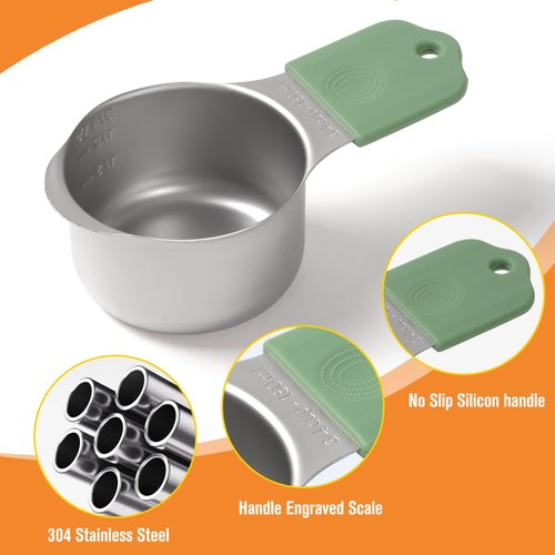 Magnetic Measuring Cups and Magnetic Measuring Spoons Set of 16,Heavy Duty 304 Stainless Steel Cups and Spoons With Leveles For Cooking & Baking (Green)
