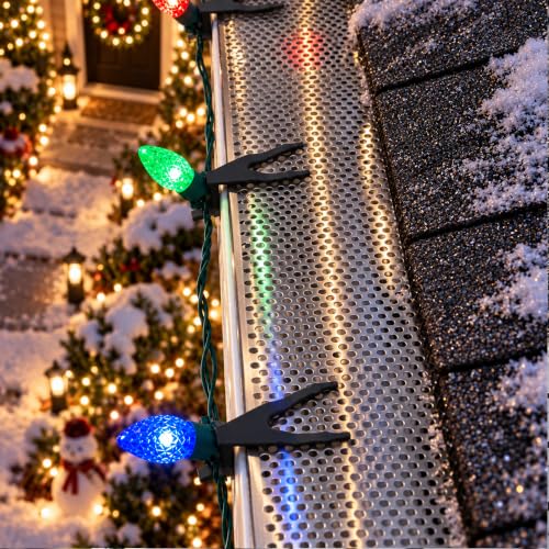40 Pcs Black Gutter Guard Clips for Christmas Lights, Mesh Gutter Hangers