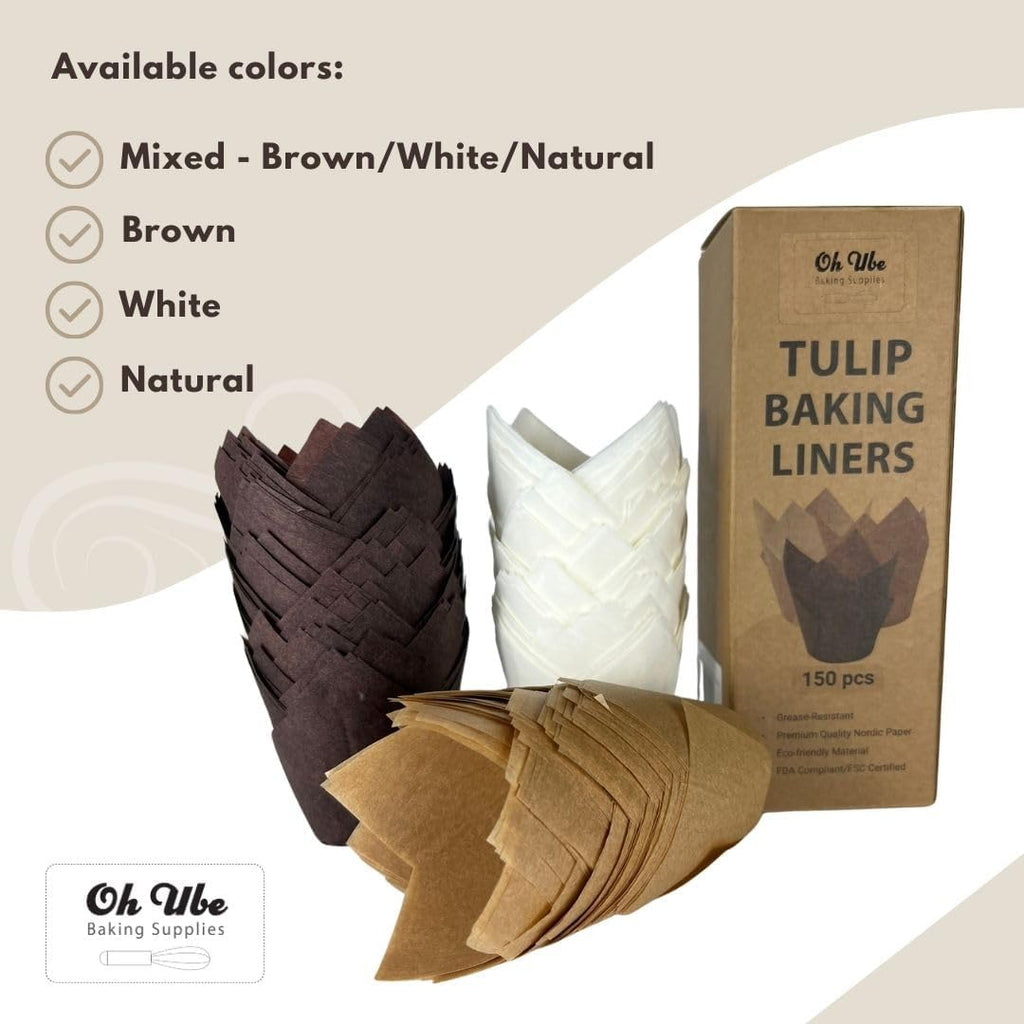 Nordic 150-Pack Brown Tulip Muffin Liners - Odorless, Non-Toxic, Grease-Resistant Cupcake Wrappers for All Occasions | Perfect for Weddings, Birthdays, Showers